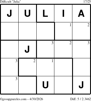 The grouppuzzles.com Difficult Julia puzzle for Thursday April 30, 2026 with the first 3 steps marked