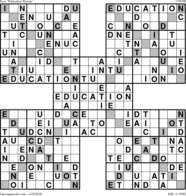 The grouppuzzles.com Easy Education-Xtreme puzzle for Thursday April 30, 2026