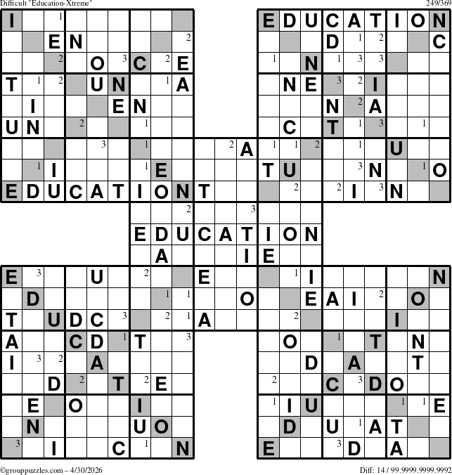 The grouppuzzles.com Difficult Education-Xtreme puzzle for Thursday April 30, 2026 with the first 3 steps marked