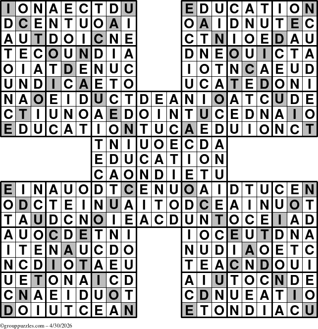The grouppuzzles.com Answer grid for the Education-Xtreme puzzle for Thursday April 30, 2026