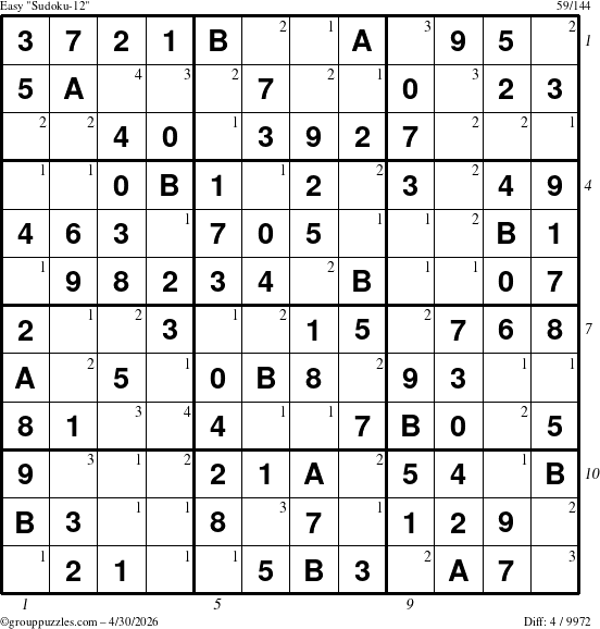 The grouppuzzles.com Easy Sudoku-12 puzzle for Thursday April 30, 2026 with all 4 steps marked