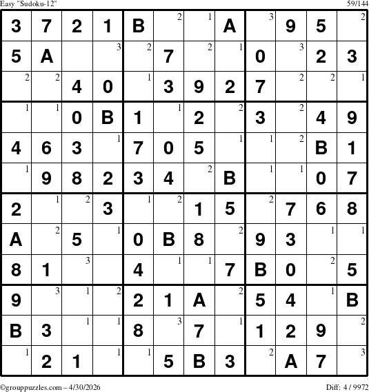 The grouppuzzles.com Easy Sudoku-12 puzzle for Thursday April 30, 2026 with the first 3 steps marked
