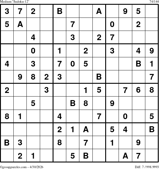 The grouppuzzles.com Medium Sudoku-12 puzzle for Thursday April 30, 2026