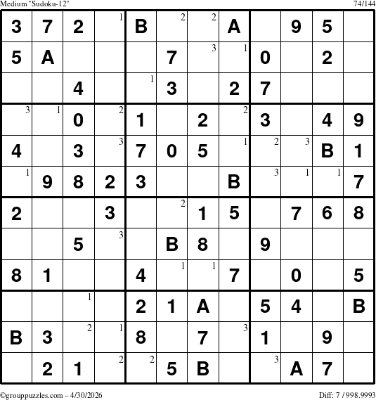 The grouppuzzles.com Medium Sudoku-12 puzzle for Thursday April 30, 2026 with the first 3 steps marked
