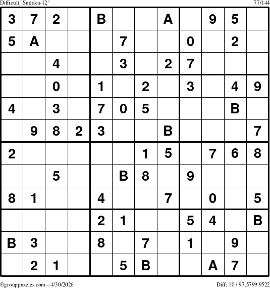 The grouppuzzles.com Difficult Sudoku-12 puzzle for Thursday April 30, 2026