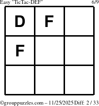 The grouppuzzles.com Easy TicTac-DEF puzzle for Tuesday November 25, 2025