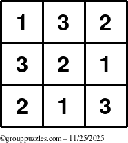 The grouppuzzles.com Answer grid for the TicTac-123 puzzle for Tuesday November 25, 2025