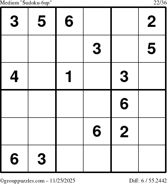 The grouppuzzles.com Medium Sudoku-6up puzzle for Tuesday November 25, 2025