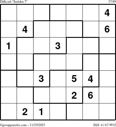 The grouppuzzles.com Difficult Sudoku-7 puzzle for Tuesday November 25, 2025