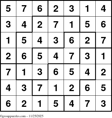 The grouppuzzles.com Answer grid for the Sudoku-7 puzzle for Tuesday November 25, 2025