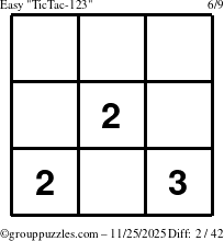 The grouppuzzles.com Easy TicTac-123 puzzle for Tuesday November 25, 2025