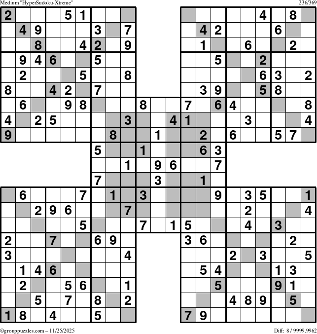 The grouppuzzles.com Medium HyperSudoku-Xtreme puzzle for Tuesday November 25, 2025