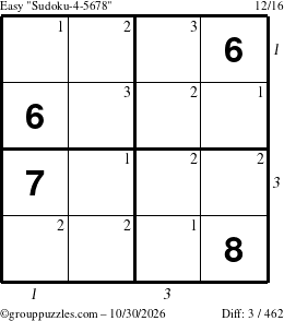 The grouppuzzles.com Easy Sudoku-4-5678 puzzle for Friday October 30, 2026 with all 3 steps marked