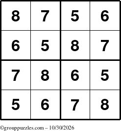 The grouppuzzles.com Answer grid for the Sudoku-4-5678 puzzle for Friday October 30, 2026