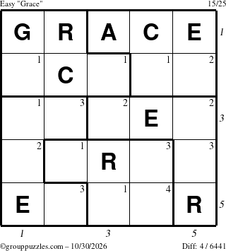 The grouppuzzles.com Easy Grace puzzle for Friday October 30, 2026 with all 4 steps marked