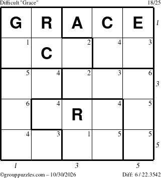 The grouppuzzles.com Difficult Grace puzzle for Friday October 30, 2026 with all 6 steps marked