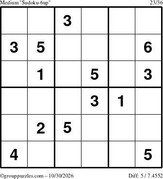 The grouppuzzles.com Medium Sudoku-6up puzzle for Friday October 30, 2026