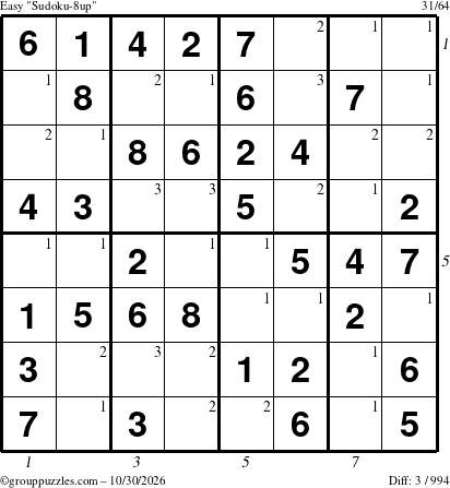 The grouppuzzles.com Easy Sudoku-8up puzzle for Friday October 30, 2026 with all 3 steps marked