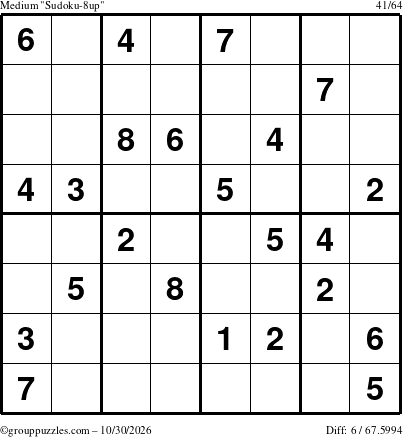 The grouppuzzles.com Medium Sudoku-8up puzzle for Friday October 30, 2026
