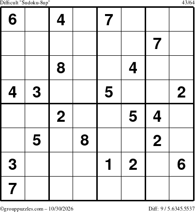 The grouppuzzles.com Difficult Sudoku-8up puzzle for Friday October 30, 2026