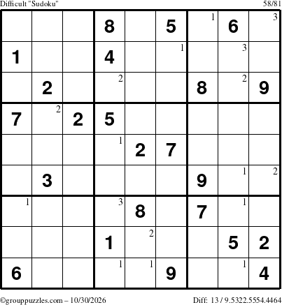 The grouppuzzles.com Difficult Sudoku puzzle for Friday October 30, 2026 with the first 3 steps marked