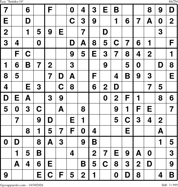 The grouppuzzles.com Easy Sudoku-16 puzzle for Friday October 30, 2026