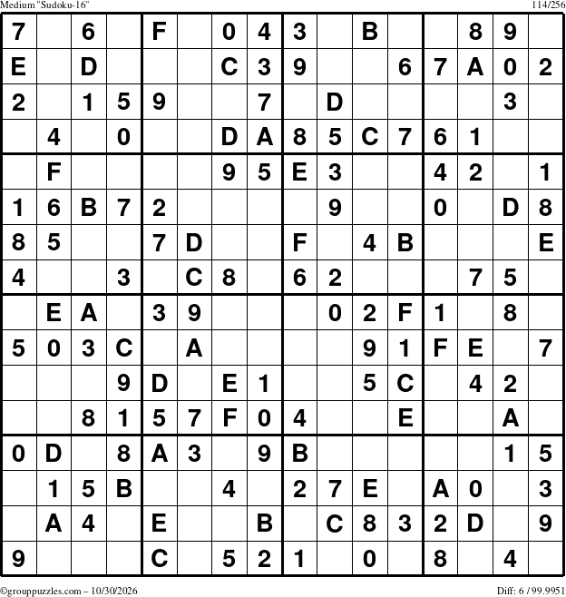 The grouppuzzles.com Medium Sudoku-16 puzzle for Friday October 30, 2026