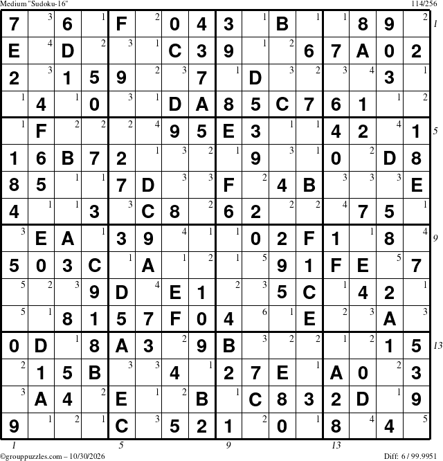 The grouppuzzles.com Medium Sudoku-16 puzzle for Friday October 30, 2026 with all 6 steps marked