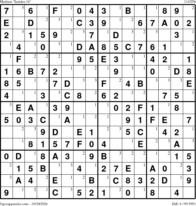 The grouppuzzles.com Medium Sudoku-16 puzzle for Friday October 30, 2026 with the first 3 steps marked