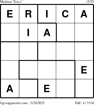 The grouppuzzles.com Medium Erica puzzle for Wednesday May 28, 2025