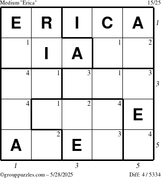 The grouppuzzles.com Medium Erica puzzle for Wednesday May 28, 2025 with all 4 steps marked