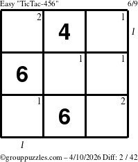 The grouppuzzles.com Easy TicTac-456 puzzle for Friday April 10, 2026 with all 2 steps marked