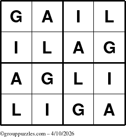 The grouppuzzles.com Answer grid for the Gail puzzle for Friday April 10, 2026