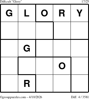 The grouppuzzles.com Difficult Glory puzzle for Friday April 10, 2026