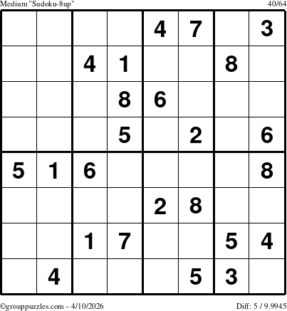 The grouppuzzles.com Medium Sudoku-8up puzzle for Friday April 10, 2026