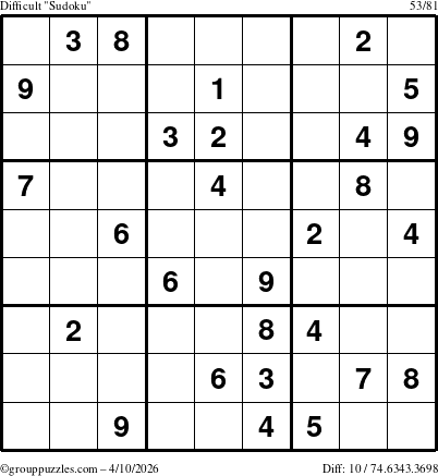 The grouppuzzles.com Difficult Sudoku puzzle for Friday April 10, 2026