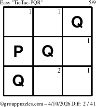 The grouppuzzles.com Easy TicTac-PQR puzzle for Friday April 10, 2026 with the first 2 steps marked