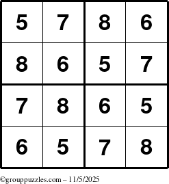 The grouppuzzles.com Answer grid for the Sudoku-4-5678 puzzle for Wednesday November 5, 2025
