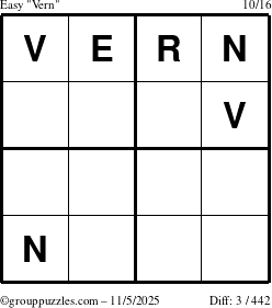 The grouppuzzles.com Easy Vern puzzle for Wednesday November 5, 2025