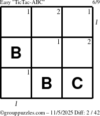 The grouppuzzles.com Easy TicTac-ABC puzzle for Wednesday November 5, 2025, suitable for printing, with all 2 steps marked