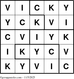 The grouppuzzles.com Answer grid for the Vicky puzzle for Wednesday November 5, 2025