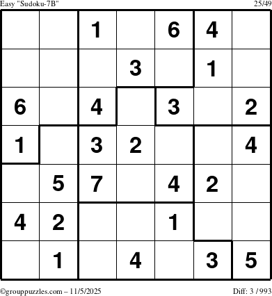 The grouppuzzles.com Easy Sudoku-7B puzzle for Wednesday November 5, 2025