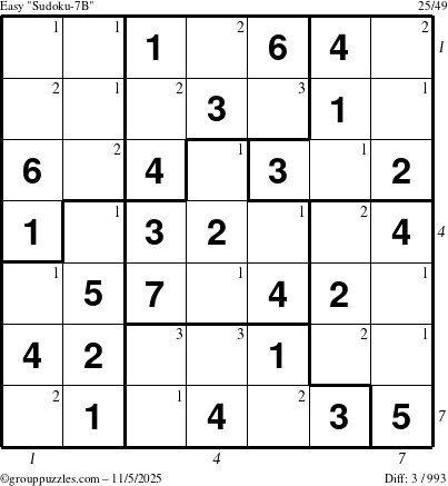 The grouppuzzles.com Easy Sudoku-7B puzzle for Wednesday November 5, 2025 with all 3 steps marked