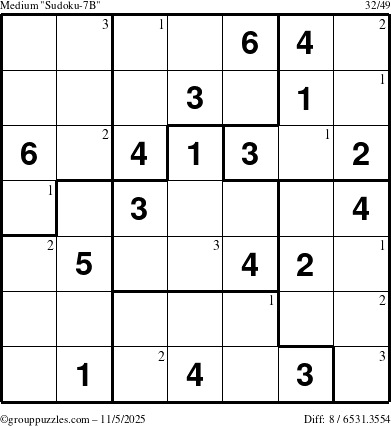 The grouppuzzles.com Medium Sudoku-7B puzzle for Wednesday November 5, 2025 with the first 3 steps marked