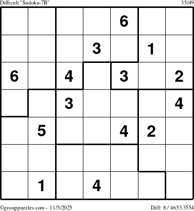 The grouppuzzles.com Difficult Sudoku-7B puzzle for Wednesday November 5, 2025