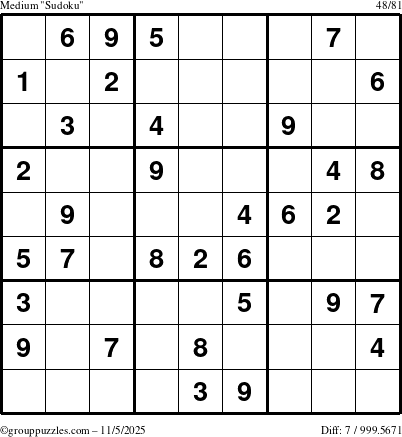 The grouppuzzles.com Medium Sudoku puzzle for Wednesday November 5, 2025