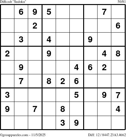 The grouppuzzles.com Difficult Sudoku puzzle for Wednesday November 5, 2025