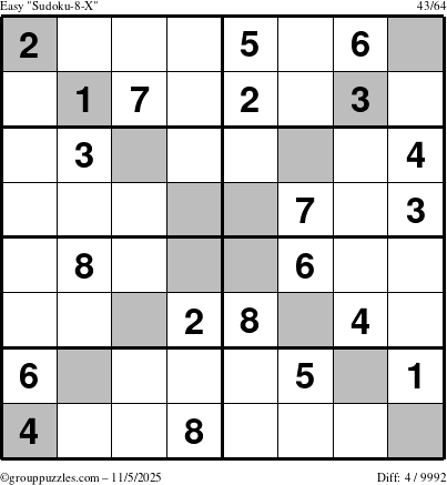 The grouppuzzles.com Easy Sudoku-8-X puzzle for Wednesday November 5, 2025