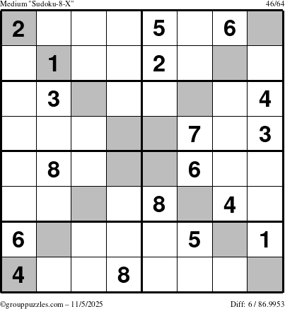 The grouppuzzles.com Medium Sudoku-8-X puzzle for Wednesday November 5, 2025