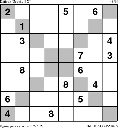 The grouppuzzles.com Difficult Sudoku-8-X puzzle for Wednesday November 5, 2025